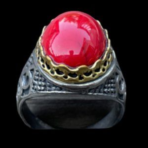 Men Ring Faux Red Store Fashion Men Jewelry Silver/Gold Tone Rings Size 11